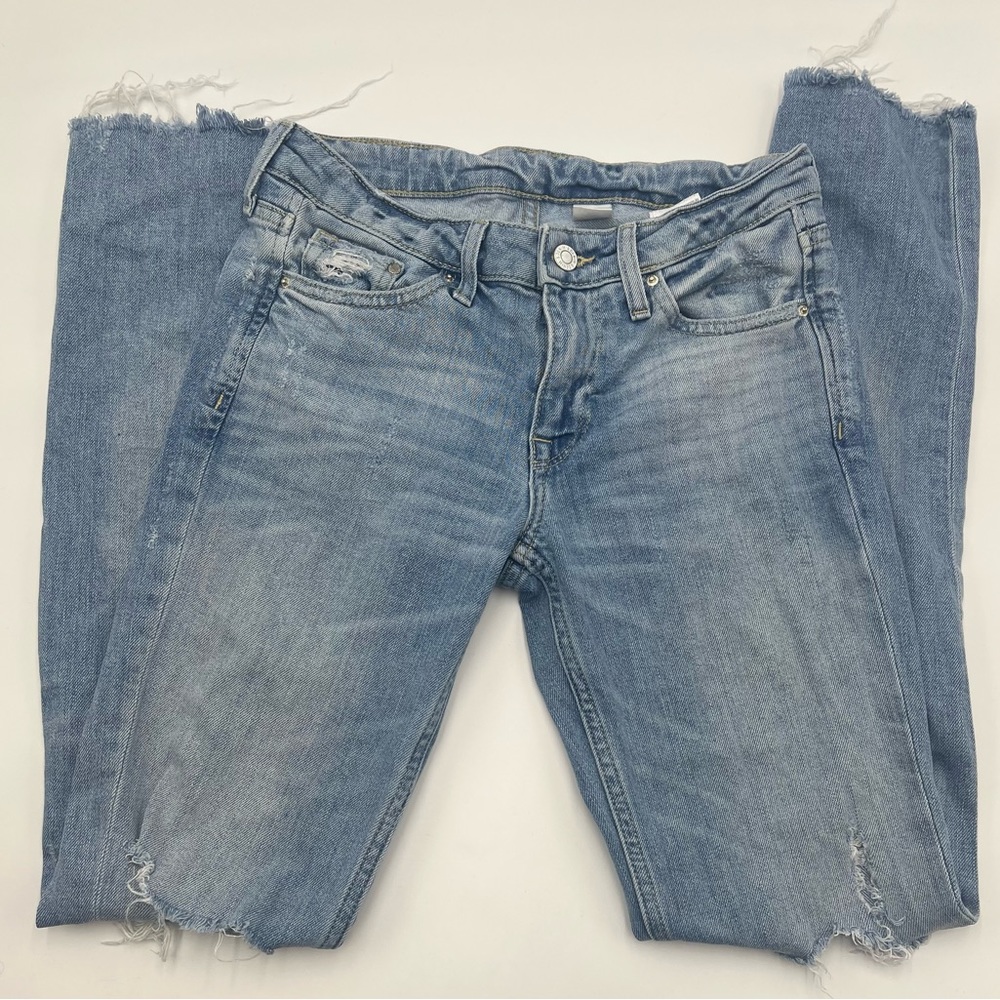 & DENIM Jeans Skinny Low Waist size 26 Destroyed Distressed Denim Raw Hem